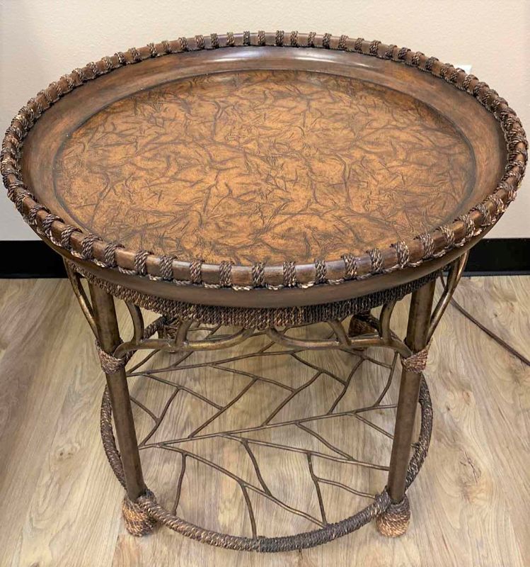 Photo 1 of TOMMY BAHAMA END TABLE WITH LEATHER INSET TOP AND RAISED EDGE 26” X H25”