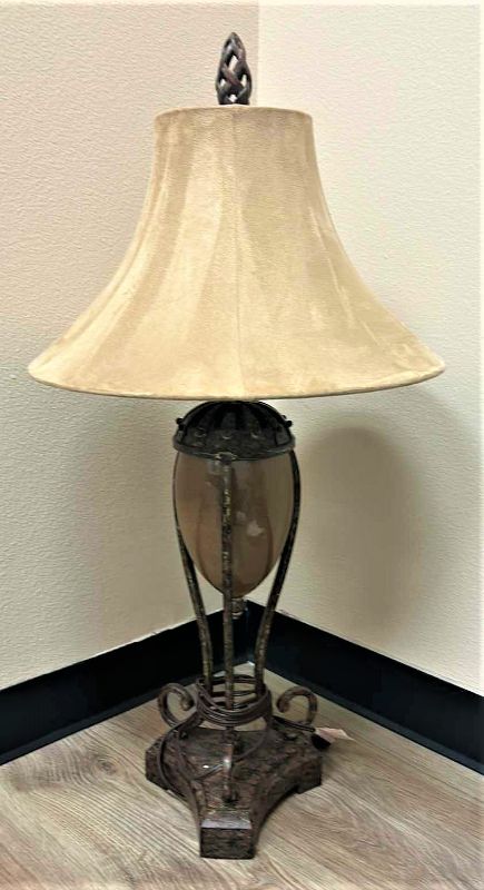 Photo 1 of METAL AND CERAMIC LAMP WITH FAUX SUEDE SHADE H34”