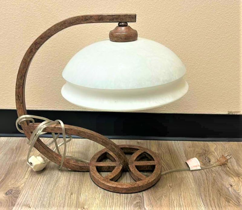 Photo 1 of METAL LAMP WITH GLASS SHADE 18” x 18”