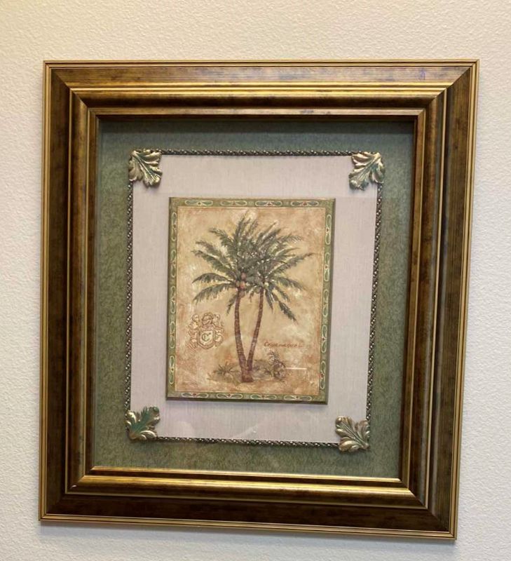 Photo 1 of WOOD FRAMED TOMMY BAHAMAS “TROPICAL PALM TREES” ARTWORK 23” X 25”