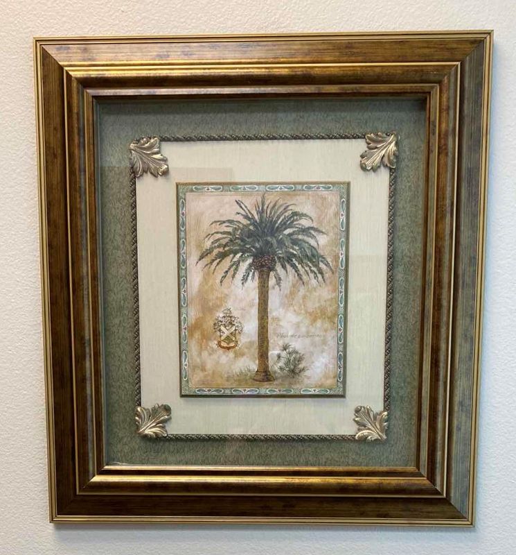 Photo 1 of WOOD FRAMED TOMMY BAHAMAS “TROPICAL PALM TREES” ARTWORK 23” X 25”