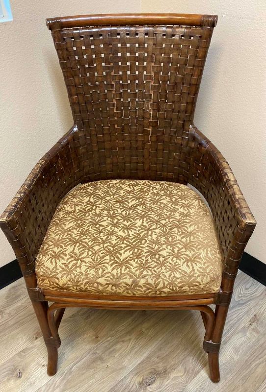 Photo 1 of TOMMY BAHAMA GOLD PALM AND RATTAN OCCASIONAL CHAIR