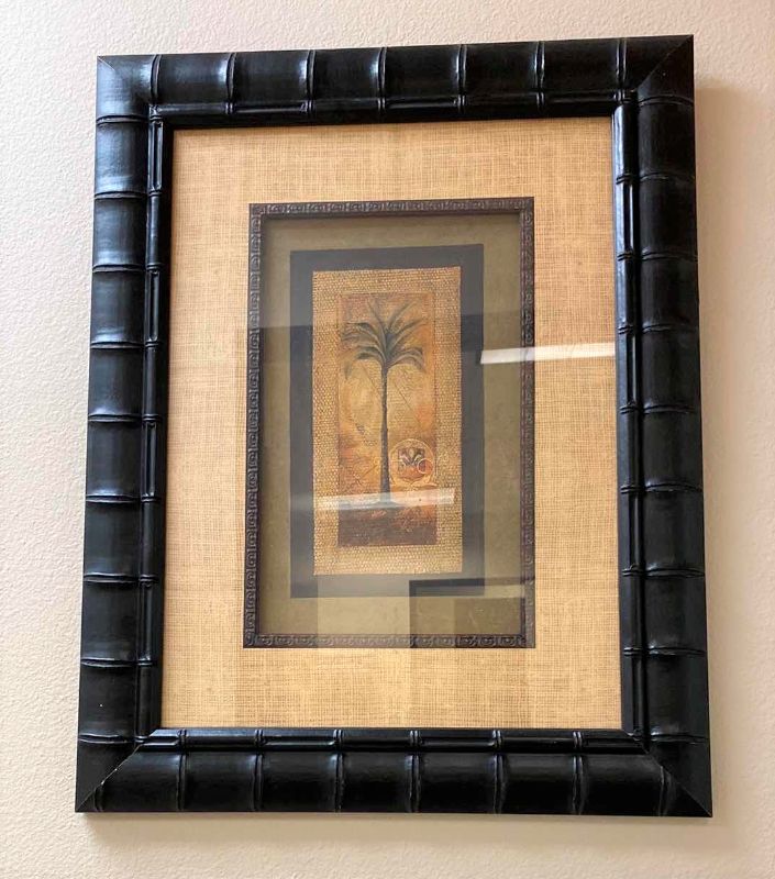 Photo 1 of WOOD FRAMED TOMMY BAHAMAS “TROPICAL PALM TREES” ARTWORK 21.5” X 26”