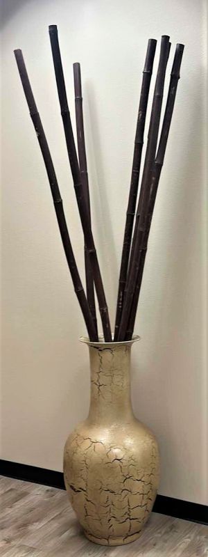 Photo 1 of LARGE CRACKLE PAINT POTTERY VASE 21” x 41” WITH BAMBOO H8’