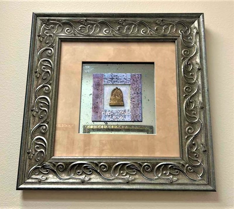 Photo 1 of SILVER TONED WOOD FRAME SHADOW BOX (GOLD MEDALLION) ARTWORK 22”x 22”