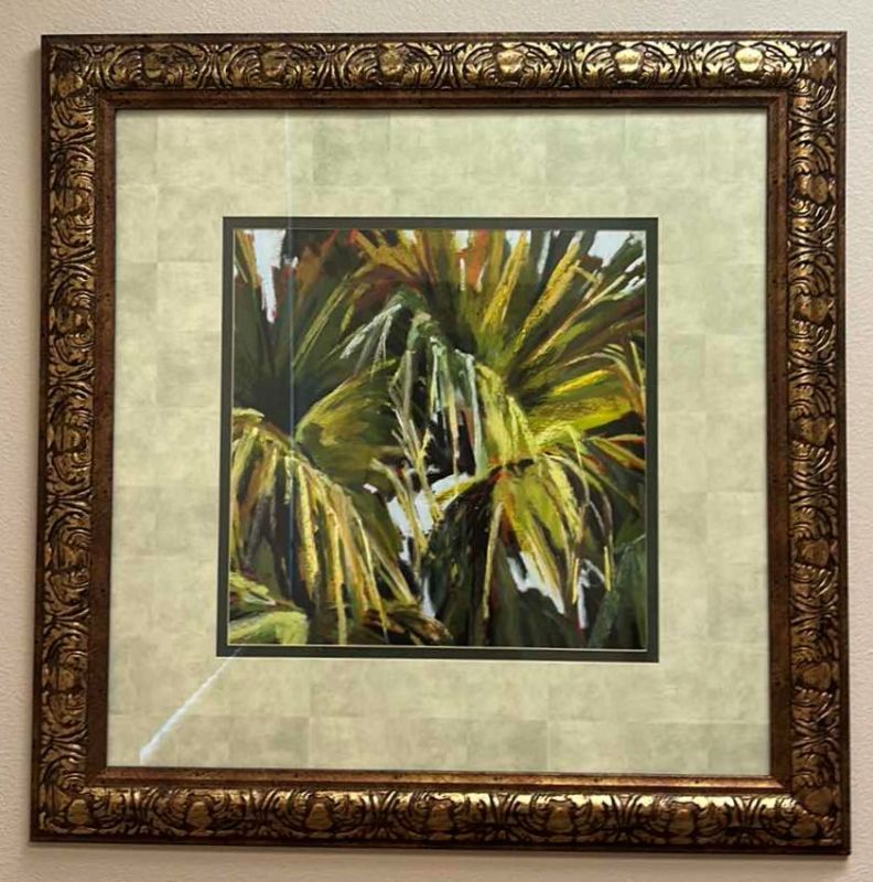 Photo 1 of ORNATE GOLD TONED WOOD FRAME “TROPICAL” ARTWORK 34.5” x 34.5”