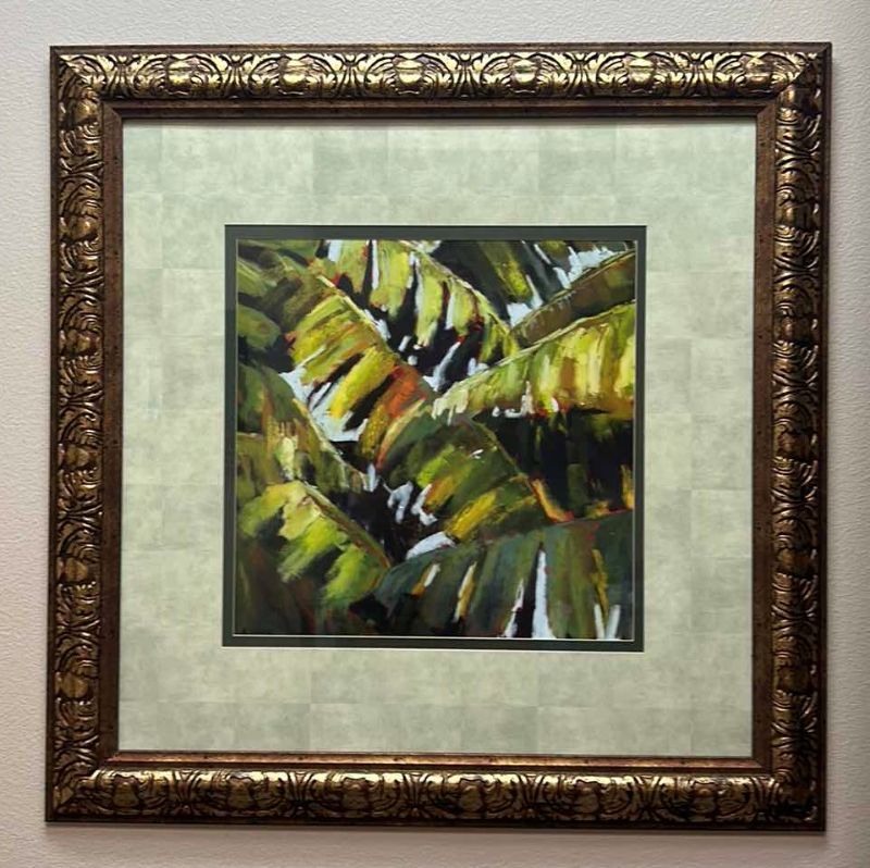 Photo 1 of ORNATE GOLD TONED WOOD FRAME “TROPICAL” ARTWORK 34.5” x 34.5”