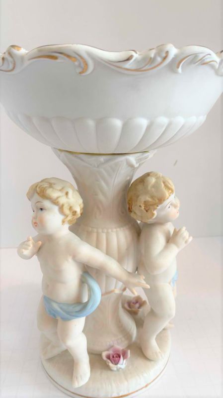 Photo 1 of 1940’s CHERUB BISQUE PORCELAIN BOWL 9.5”