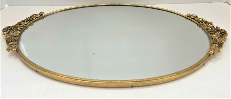 Photo 1 of VINTAGE BRASS FRAMED MIRROR W FELT BOTTOM FOR TOP OF DRESSER OR VANITY 18.5” x 11”