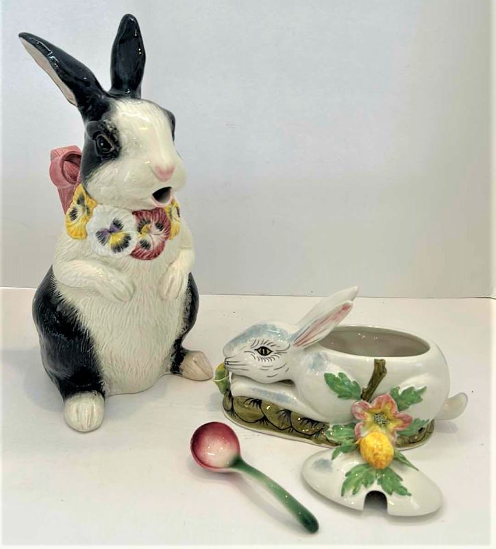 Photo 1 of VINTAGE FITZ ANDANSY FLOYD PANSY BUNNY PITCHER AND JAM BOWL