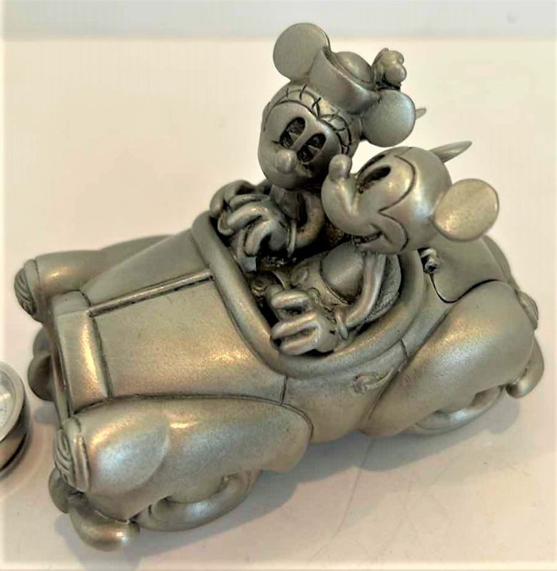 Photo 1 of DISNEY RAMBLING MICKEY AND MINNY MOUSE LINDEN PEWTER CAR CLOCK 