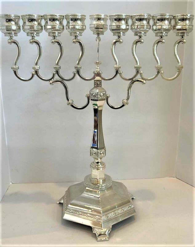 Photo 1 of ORNATE SILVER MENORAH 19” x H22”