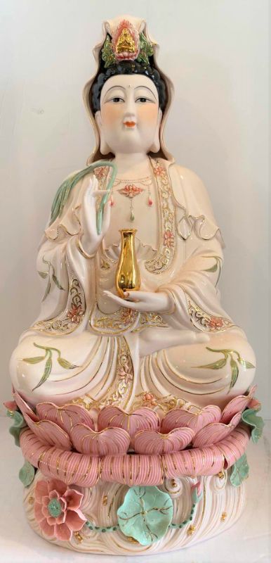 Photo 1 of VINTAGE GUAN YIN STATUE SIGNED WITH 24K GOLD 23.5”