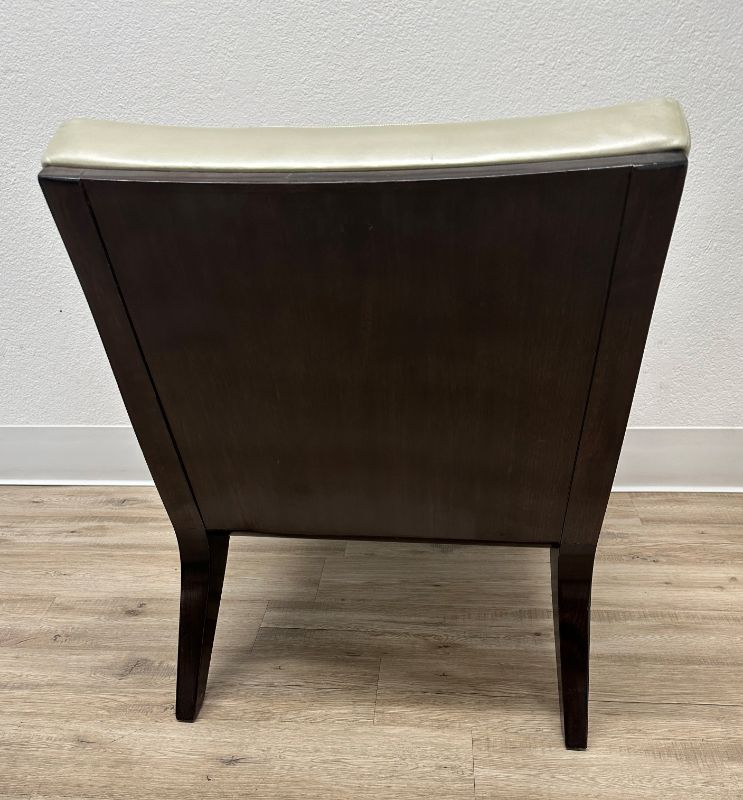 Photo 1 of CREAM LEATHER TUFTED ACCENT LOUNGE CHAIR W DARK BROWN WOOD TRIM