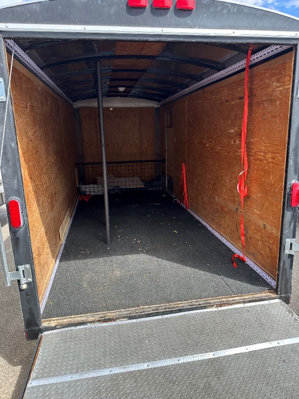Photo 14 of 6' x 14' WHITE METAL ENCLOSED 2010 CARGO TRAILER W RAMP BACK GATE, SIDE DOOR. TIRES EXCELLENT CONDITION (SPARE TIRE INCLUDED) INTERIOR HEIGHT 75" - CLEAR TITLE