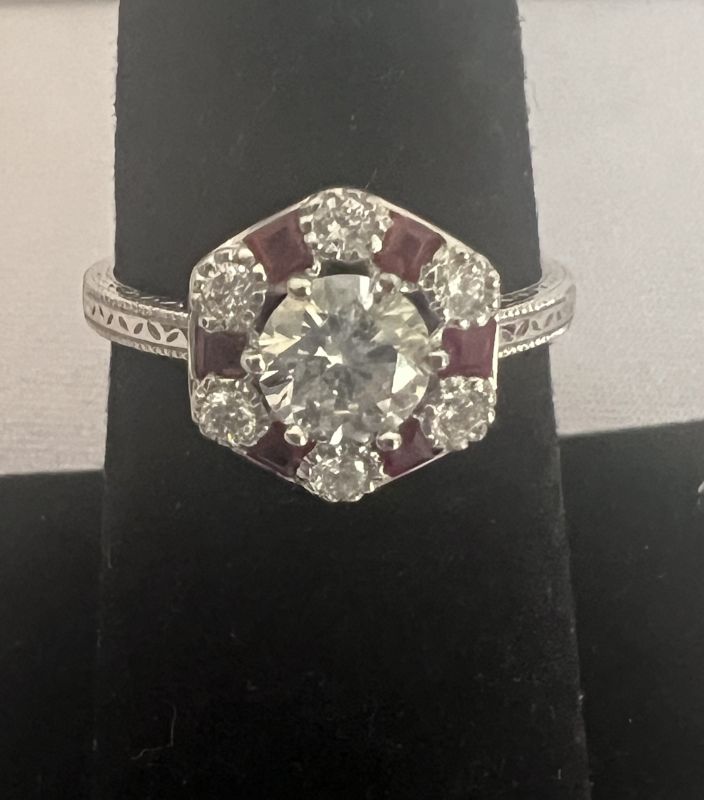 Photo 1 of PLATINUM RUBY & DIAMOND RING (APPROX SIZE 6.5)  RN030730