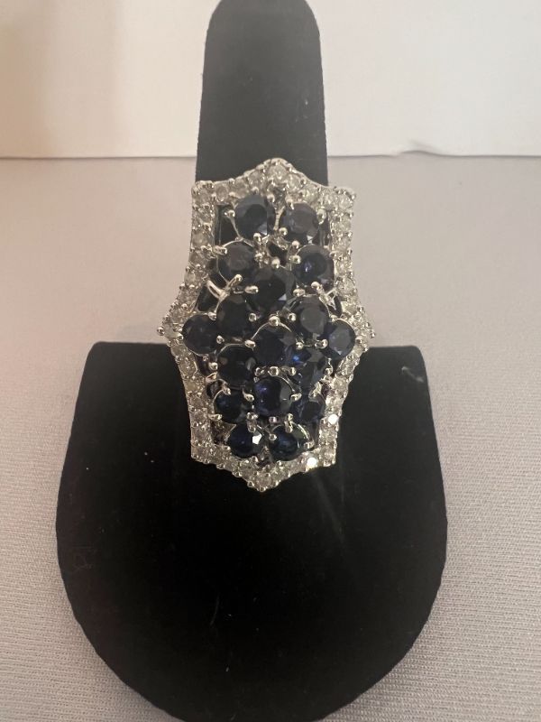 Photo 1 of 14K WHITE GOLD SAPPHIRE & DIAMOND RING (APPROX SIZE 6.5)    RN025860
