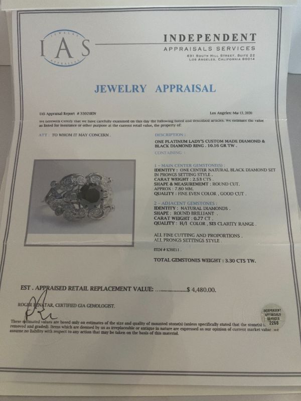 Photo 5 of PLATINUM CUSTOM MADE DIAMOND & BLACK DIAMOND RING (APPROX SIZE 6.5)  RN028177