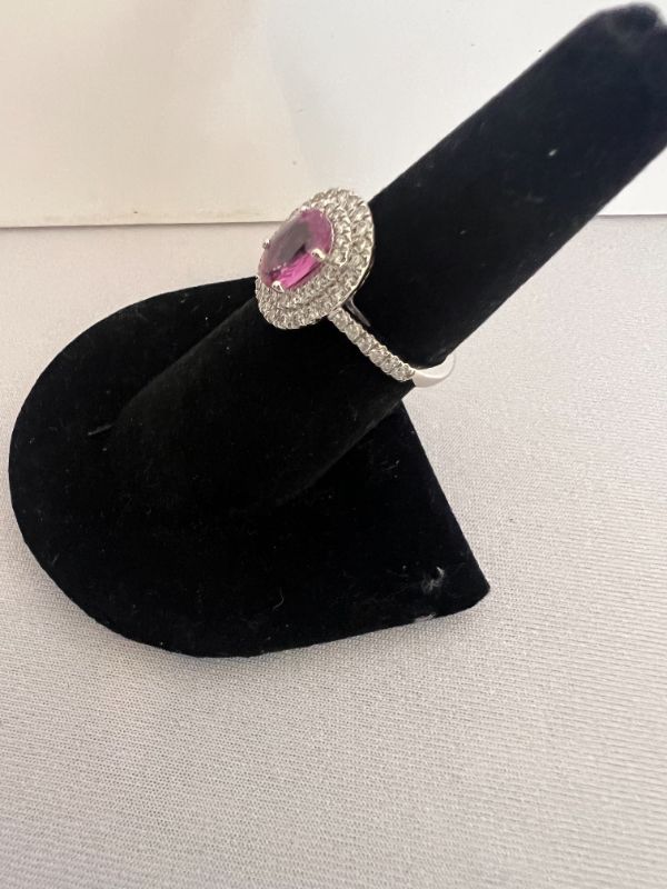 Photo 2 of PLATINUM NATURAL FANCY PURPLE PINK SAPPHIRE CORUNDUM & DIAMOND RING (APPROX SIZE 6.5)   RN034159 