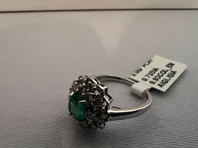 Photo 7 of PLATINUM OSCAR FRIEDMAN COLOMBIAN EMERALD & DIAMOND RING (APPROX SIZE 6.5)  RN034820