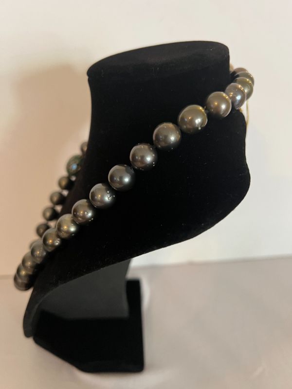 Photo 2 of CULTURED TAHITIAN PEARL NECKLACE W 14K ACCENT BAND W BLACK RHODIUM FINISH  NK014328  