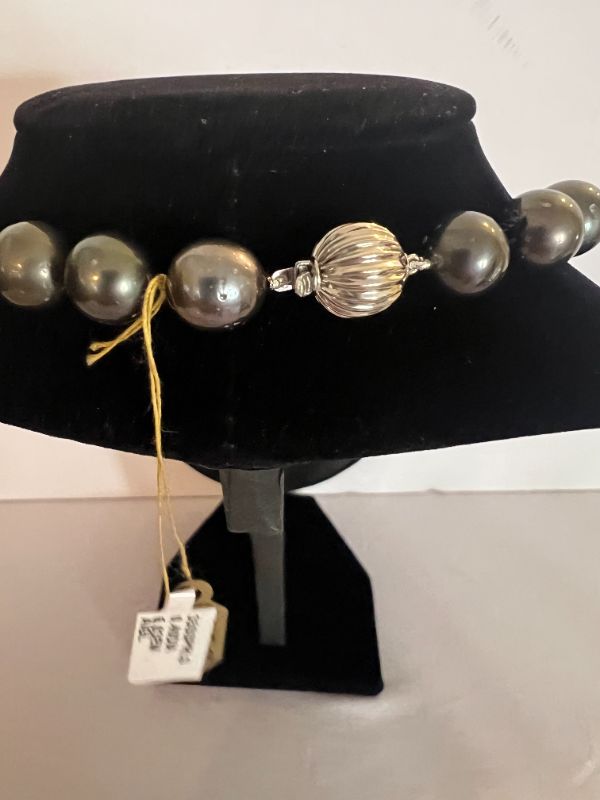 Photo 4 of CULTURED TAHITIAN PEARL NECKLACE W 14K ACCENT BAND W BLACK RHODIUM FINISH  NK014328  