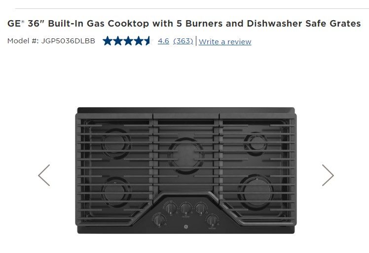 Photo 3 of BRAND NEW 36” GE BUILT-IN GAS COOKTOP W 5 BURNERS & DISHWASHER SAFE GRATES (JGP5036DLBB)