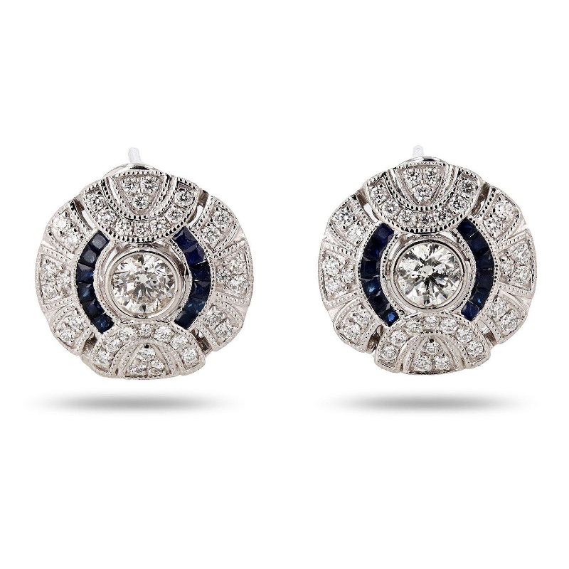 Photo 4 of -0.53ctw Blue Sapphire and 0.96ctw Diamond Platinum Earrings W. MSRP CERTIFIED APPRAISAL. ER005857
