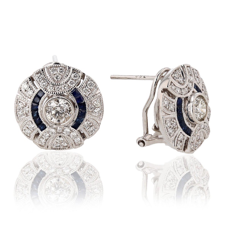 Photo 1 of -0.53ctw Blue Sapphire and 0.96ctw Diamond Platinum Earrings W. MSRP CERTIFIED APPRAISAL. ER005857