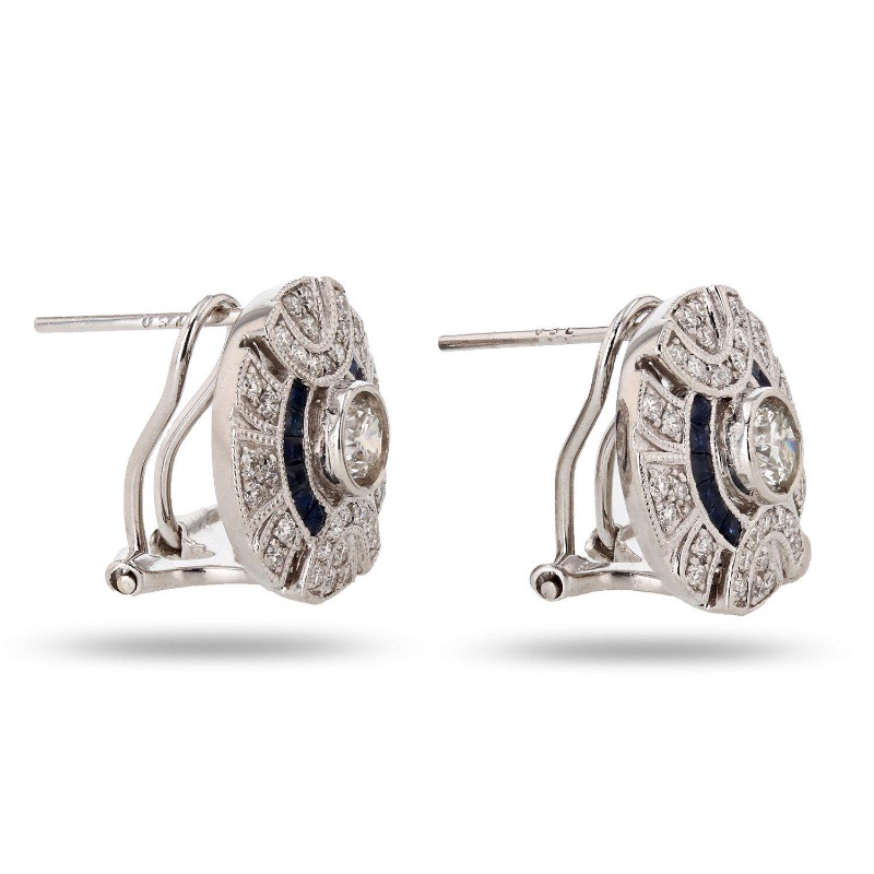 Photo 2 of -0.53ctw Blue Sapphire and 0.96ctw Diamond Platinum Earrings W. MSRP CERTIFIED APPRAISAL. ER005857