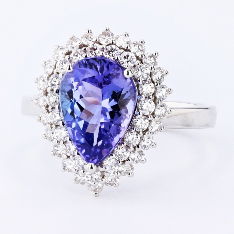 Photo 1 of 2.70ct Tanzanite and 0.71ctw Diamond 14K White Gold Ring W. MSRP CERTIFIED APPRAISAL (APPROX SIZE 6-7)  RN030276