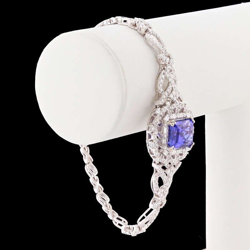 Photo 1 of 8.91CT Tanzanite and 3.46 CTW Diamond 14K White Gold Bracelet (GIA CERTIFIED). BR006433