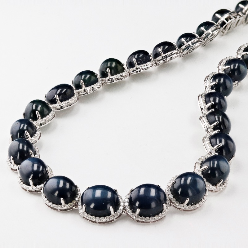 Photo 3 of 280ctw Blue Star Sapphire and 8.42ctw Diamond 14K White Gold Necklace W. MSRP Certified Appraisal. NK014517
