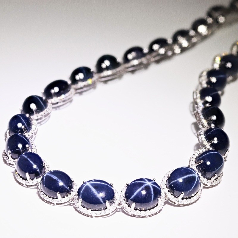 Photo 2 of 280ctw Blue Star Sapphire and 8.42ctw Diamond 14K White Gold Necklace W. MSRP Certified Appraisal. NK014517