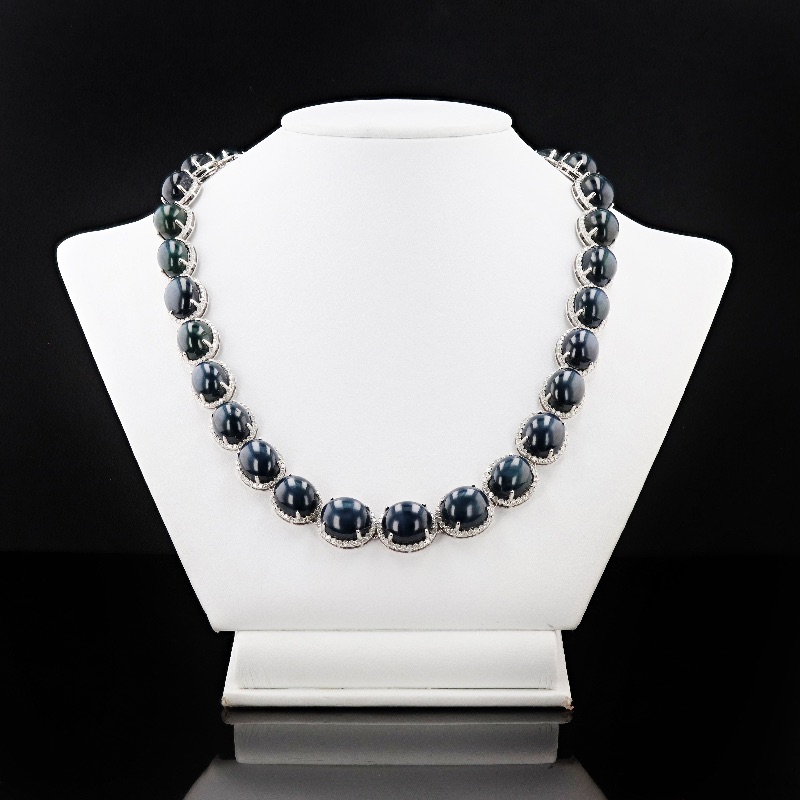 Photo 1 of 280ctw Blue Star Sapphire and 8.42ctw Diamond 14K White Gold Necklace W. MSRP Certified Appraisal. NK014517