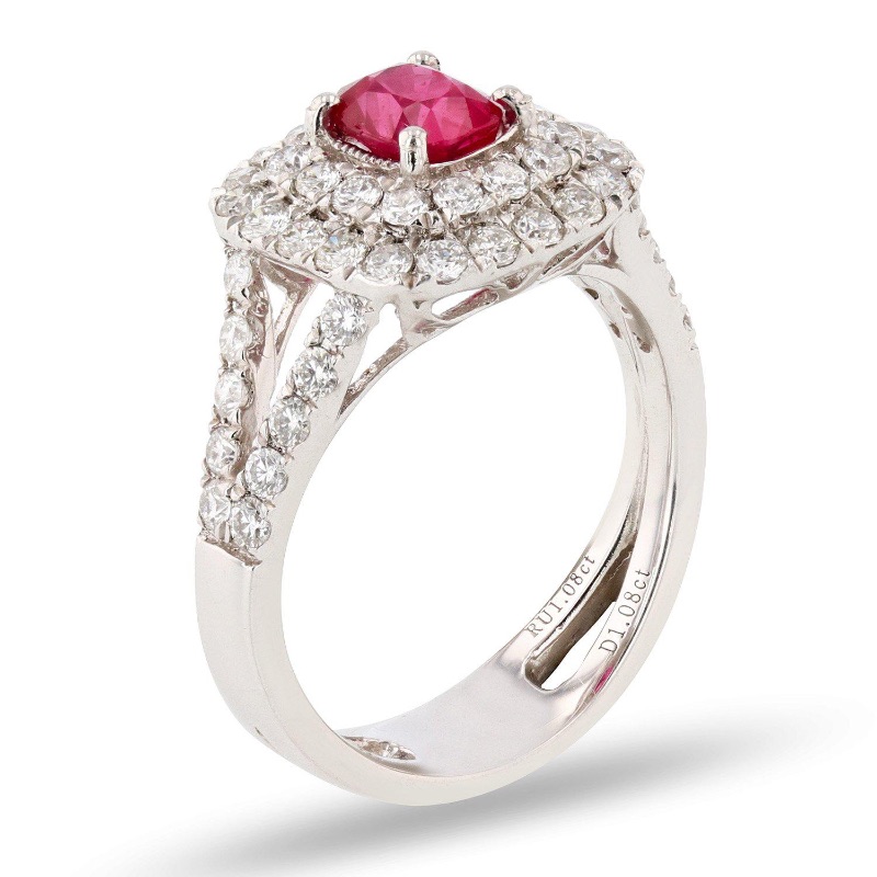 Photo 2 of 1.08ct UNHEATED Ruby and 1.08ctw Diamond Platinum Ring (GIA CERTIFIED) (Approx. Size 6-7)  RN022219