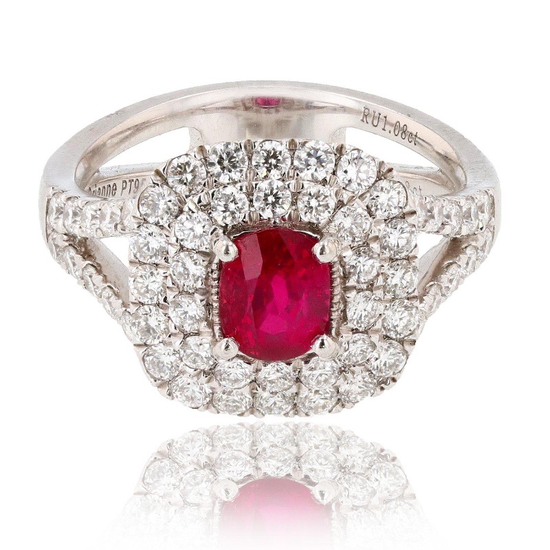 Photo 1 of 1.08ct UNHEATED Ruby and 1.08ctw Diamond Platinum Ring (GIA CERTIFIED) (Approx. Size 6-7)  RN022219