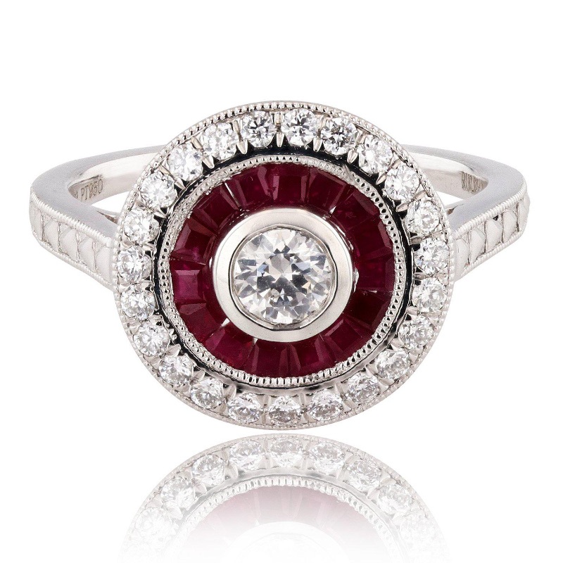 Photo 2 of 0.24ct Diamond, 0.89ctw Blue Sapphire and Ruby Platinum Ring (0.55ctw Diamonds)  (Approx Size 6-7)   RN026894