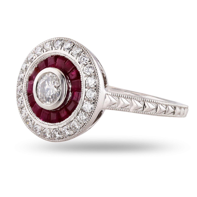 Photo 1 of 0.24ct Diamond, 0.89ctw Blue Sapphire and Ruby Platinum Ring (0.55ctw Diamonds)  (Approx Size 6-7)   RN026894