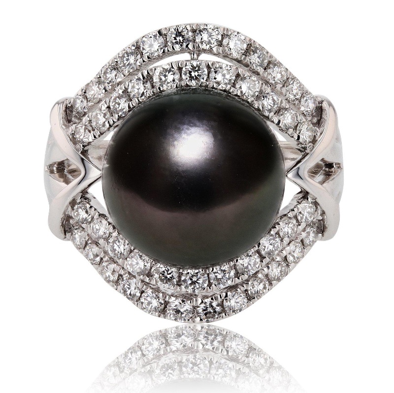 Photo 2 of 12mm Tahitian Pearl and 0.97ctw Diamond Platinum Ring W. CERTIFIED APPRAISAL (APPROX. SIZE 6-7)   RN028914