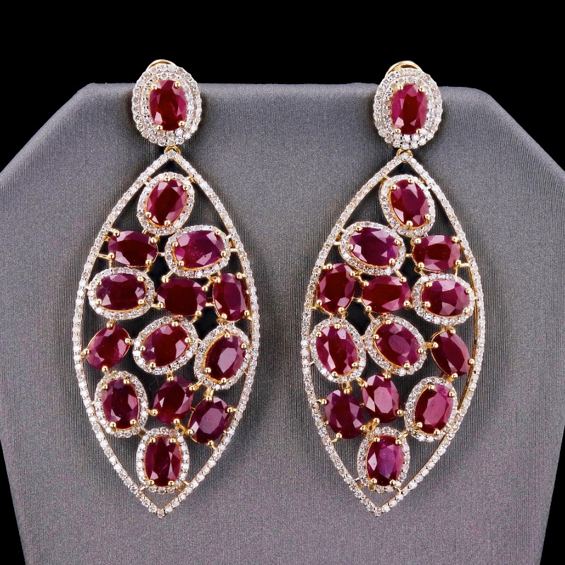 Photo 1 of 28.37ctw Ruby and 3.54ctw Diamond 14K Yellow Gold Earrings W MSRP CERTIFIED APPRAISAL  ER006692