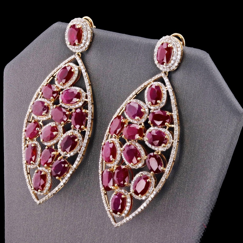 Photo 2 of 28.37ctw Ruby and 3.54ctw Diamond 14K Yellow Gold Earrings W MSRP CERTIFIED APPRAISAL  ER006692