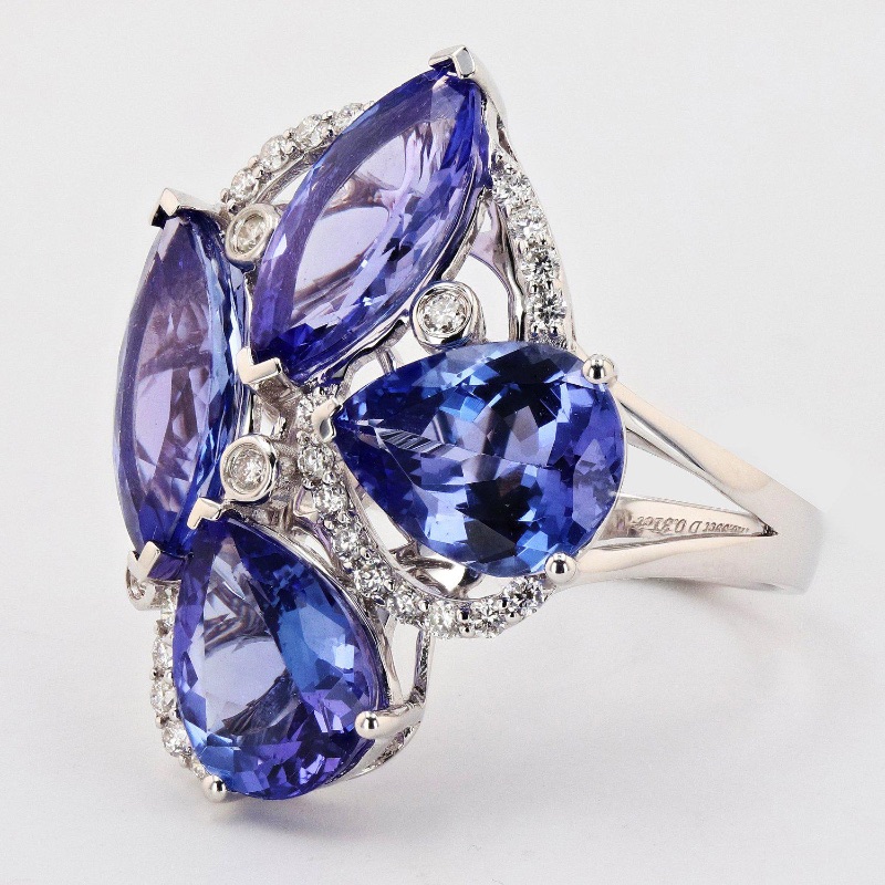 Photo 1 of 8.99ctw Tanzanite and 0.31ctw Diamond 18K White Gold Ring W MSRP CERTIFIED APPRAISAL  (APPROX SIZE 6-7)   RN029824