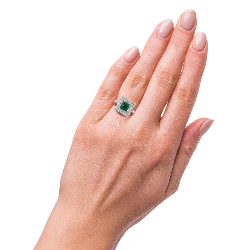 Photo 4 of 1.49ct Emerald and 1.28ctw Diamond 14K White Gold Ring W. MSRP CERTIFIED APPRAISAL (APPROX. SIZE 6-7)   RN023095