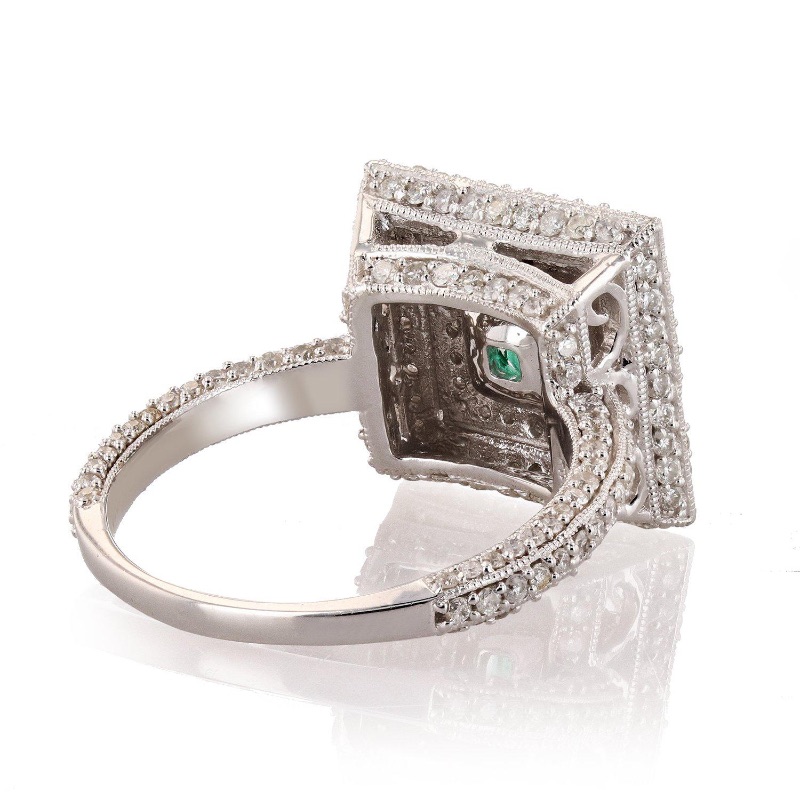 Photo 3 of 1.49ct Emerald and 1.28ctw Diamond 14K White Gold Ring W. MSRP CERTIFIED APPRAISAL (APPROX. SIZE 6-7)   RN023095