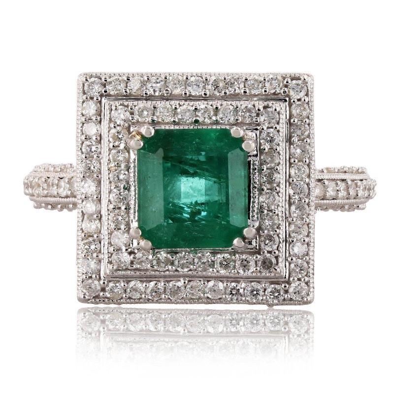 Photo 2 of 1.49ct Emerald and 1.28ctw Diamond 14K White Gold Ring W. MSRP CERTIFIED APPRAISAL (APPROX. SIZE 6-7)   RN023095