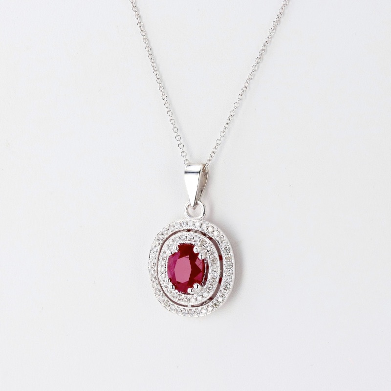Photo 1 of 2.18ct Ruby and 0.39ctw Diamond 14K White Gold Pendant/Necklace W. MSRP CERTIFIED APPRAISAL. NK014265