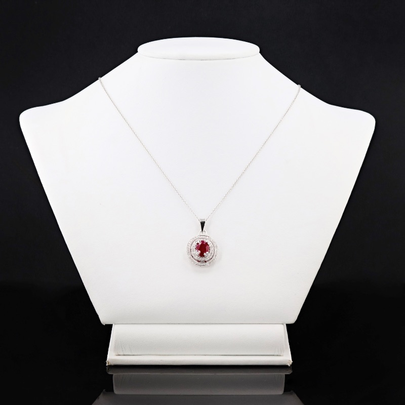 Photo 2 of 2.18ct Ruby and 0.39ctw Diamond 14K White Gold Pendant/Necklace W. MSRP CERTIFIED APPRAISAL. NK014265