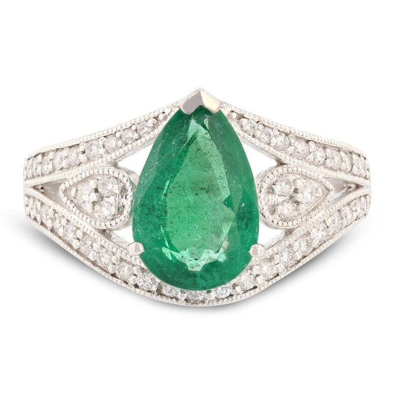 Photo 2 of 2.22ct Emerald and 0.35ctw Diamond Platinum Ring W MSRP CERTIFIED APPRAISAL  (APPROX SIZE 6-7)  RN024011