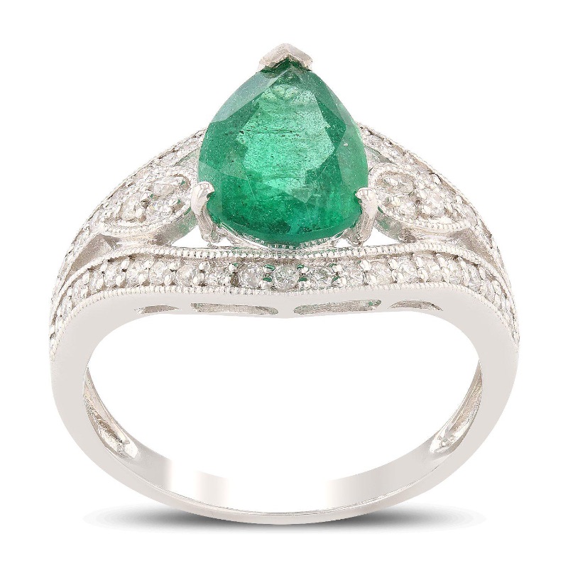 Photo 1 of 2.22ct Emerald and 0.35ctw Diamond Platinum Ring W MSRP CERTIFIED APPRAISAL  (APPROX SIZE 6-7)  RN024011